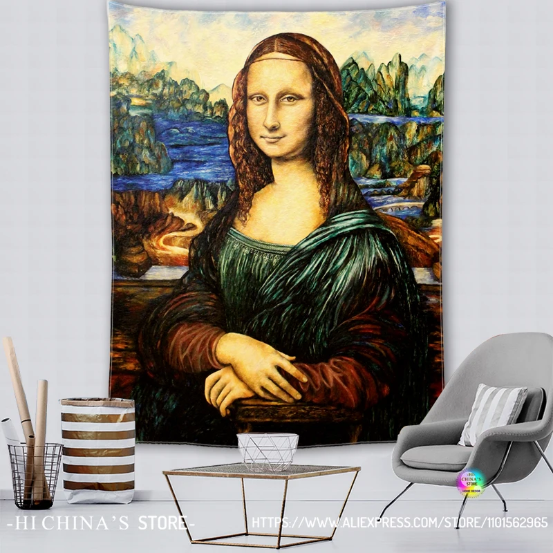 Mona Lisa Tapestry Da Vinci Painting Renaissance Room Decoration Home Decor Oil Painting Landscape Tapestries Wall Hanging