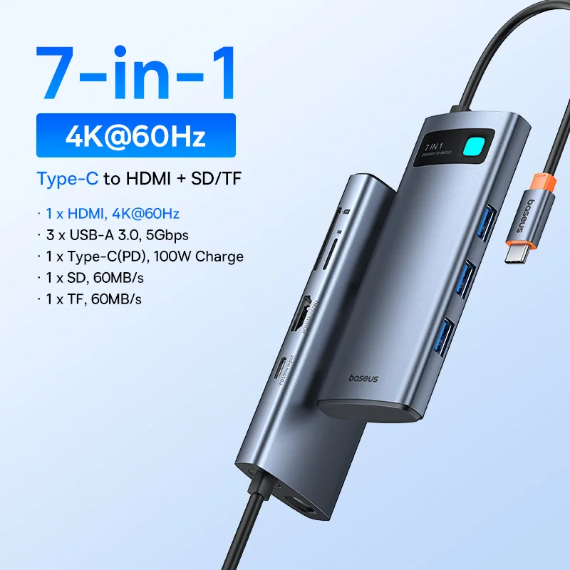 Baseus USB-Cハブ 7in1 4K HDMI SD/TF 特別割引
