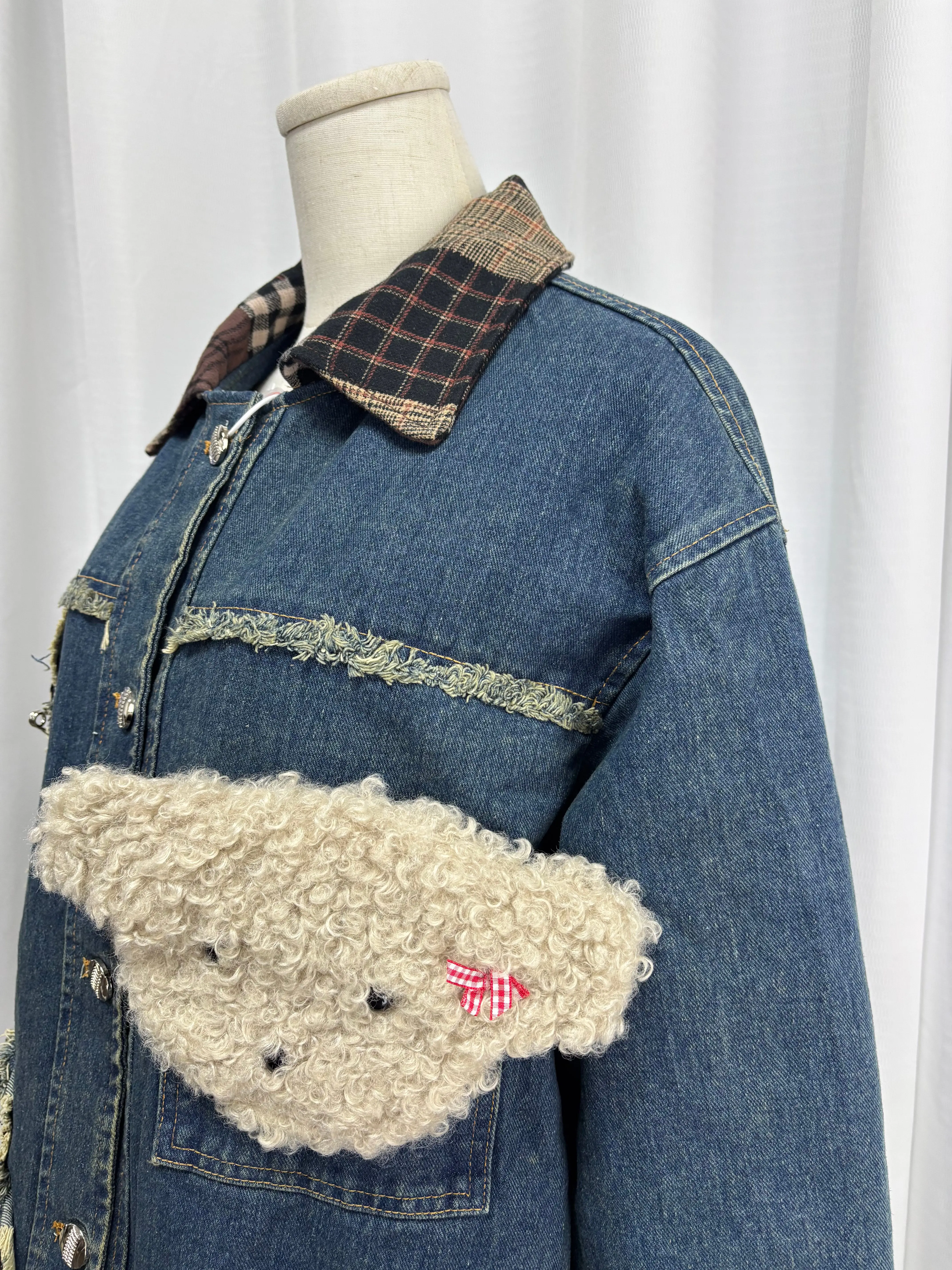 Prawdziwe zdjęcia 2025 Wczesna Jesień Amerykańska Kurtka Jeansowa Vintage Damska, Designerski Patchwork Kolorowy - Blokowy, Luźny Casualowy Płaszcz Wyszczuplający, F