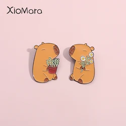 Cartoon Couple Capybara Enamel Pins Custom Plant Flower Dolphin Brooches Lapel Badges Cute Animal Jewelry Gift For Kid Friends