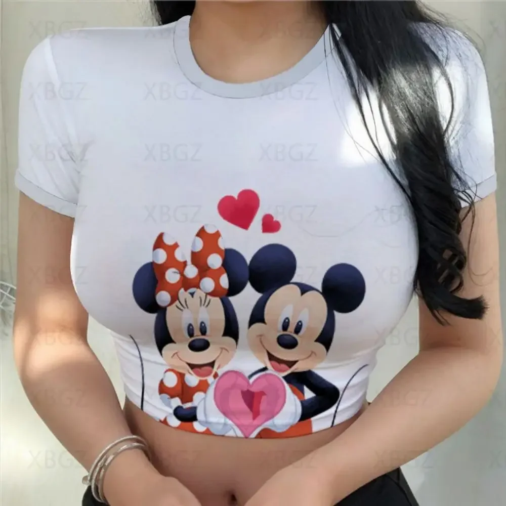 2024 Minnie Mouse Party Woman Clothes Sexy Women\'s T-shirt Slim Fit Crop Top Print Y2k Tight Fashion Blouses Mickey T-shirts