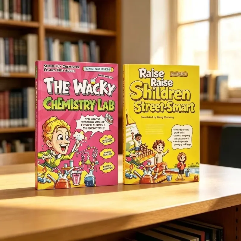 2Pcs Kids English Comic Book Set, Chemistry Science & Social Growth Educational Reading Book for Children Teens Learning Gift