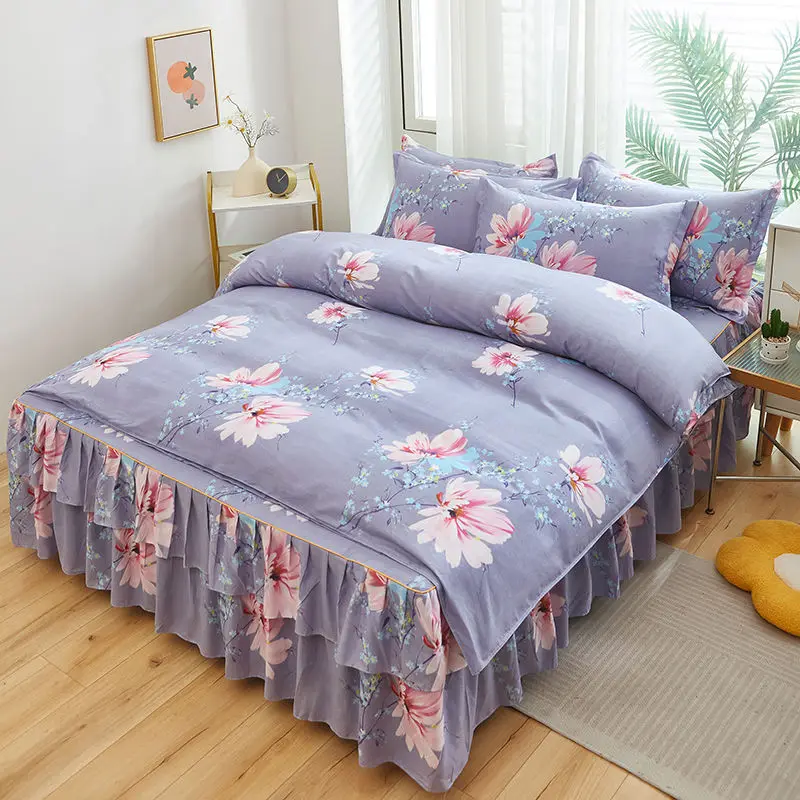 Coreano Ins Bedding Set, Algodão Luxo Quilt Cover, Fronha de cama plana, Simples Menina Princesa Algodão Home Textiles