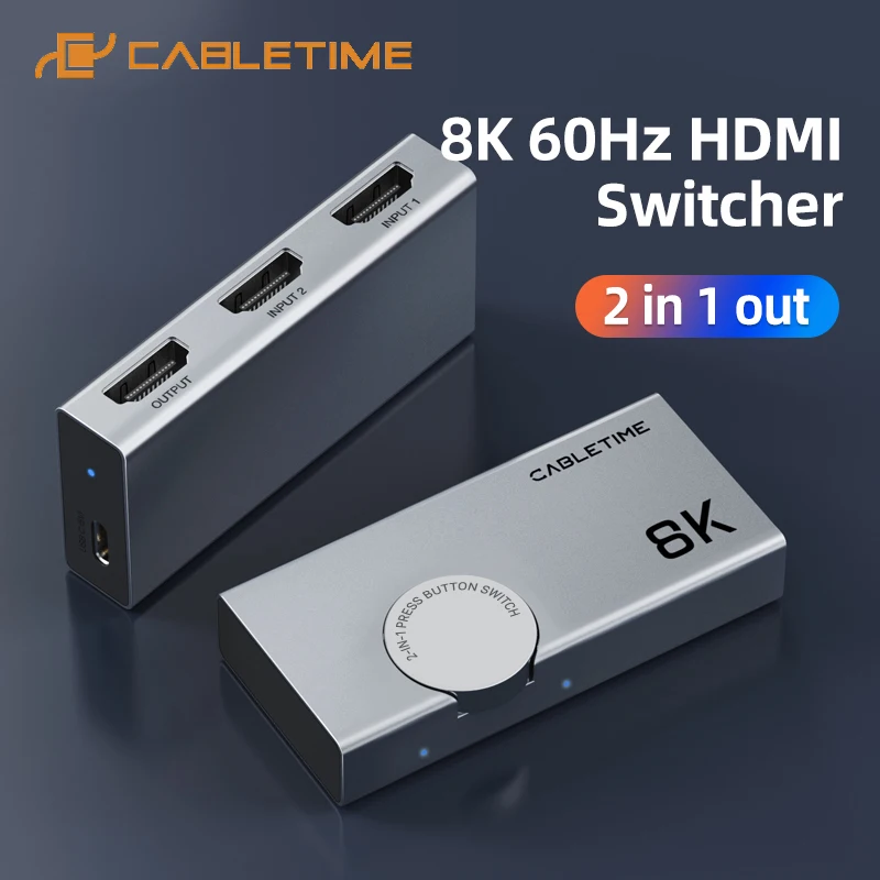

CABLETIME 8K 2 IN 1 HDMI Splitter 8K@60Hz Switcher 4K Out for HUAWEI Mi Box Bi-directional HDMI Switcher for Xbox PS5 TV Box
