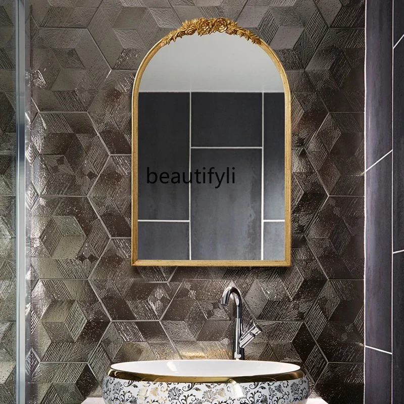 SS Light luxuryFrench rose bathroom mirror with lamp washstand LED makeup mirror arch bathroom defogging toilet mirror