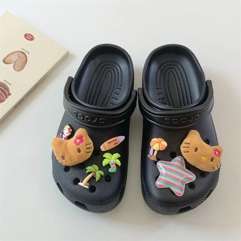 8PCS/Set Sanrio Hello Kitty Hawaiian Beach Hole Shoes Buckle Shoes Flower Sandals DIY Cartoon 3D Decorative Accessories Gifts