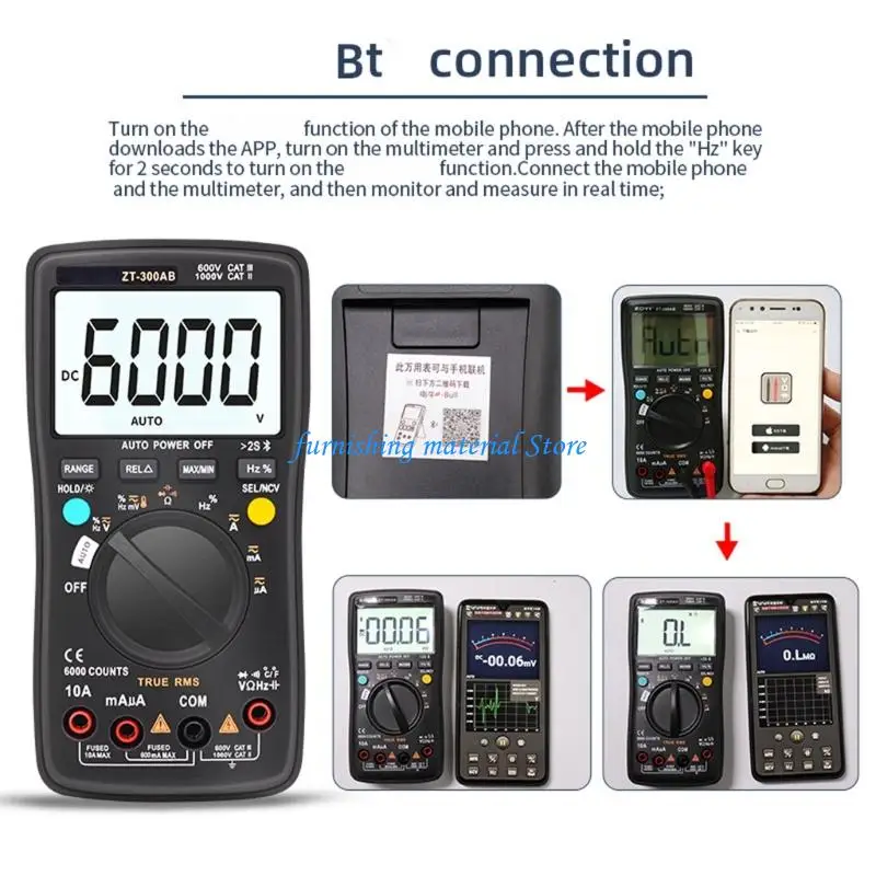 Y5GD Remote Monitoring Wireless Digital Multimeter True RMS Auto Tester Measure Current Resistance and Data Logging