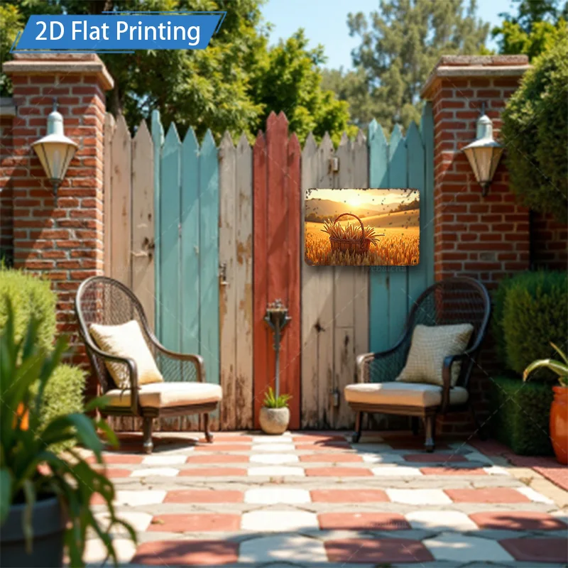 1 قطعة 8x12 بوصة علامة معدنية ريفي حقل القمح الغروب 2D طباعة مسطحة معدنية جدار ديكور فني #3