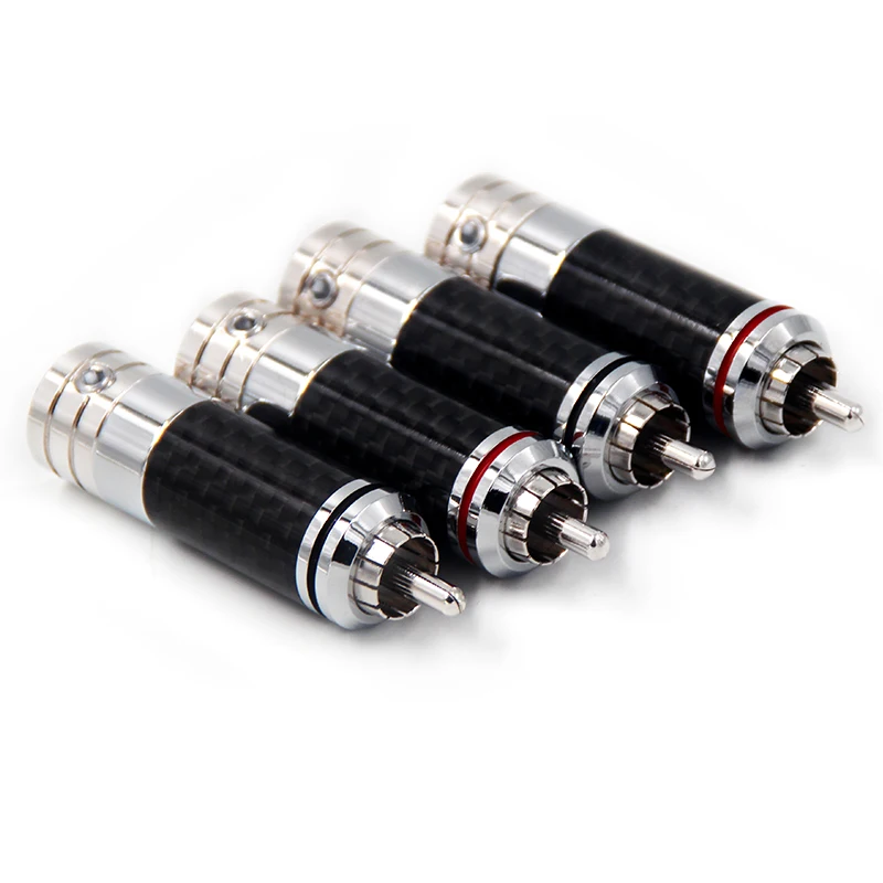 

Hifi 4PCS Copper Rhodium plating Carbon Fiber RCA Plug Connector Amp DV CD player Speaker Audio Interconnect cable socket