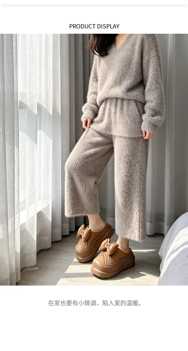 Neue, weiche, wasserdichte Hausschuhe mit hohem Absatz und Plüschfutter für Damen, dicke Plateausohle, warme Winter-Mules ohne Rücken, Mädchen-Elevator-Schuhe – Detail 15