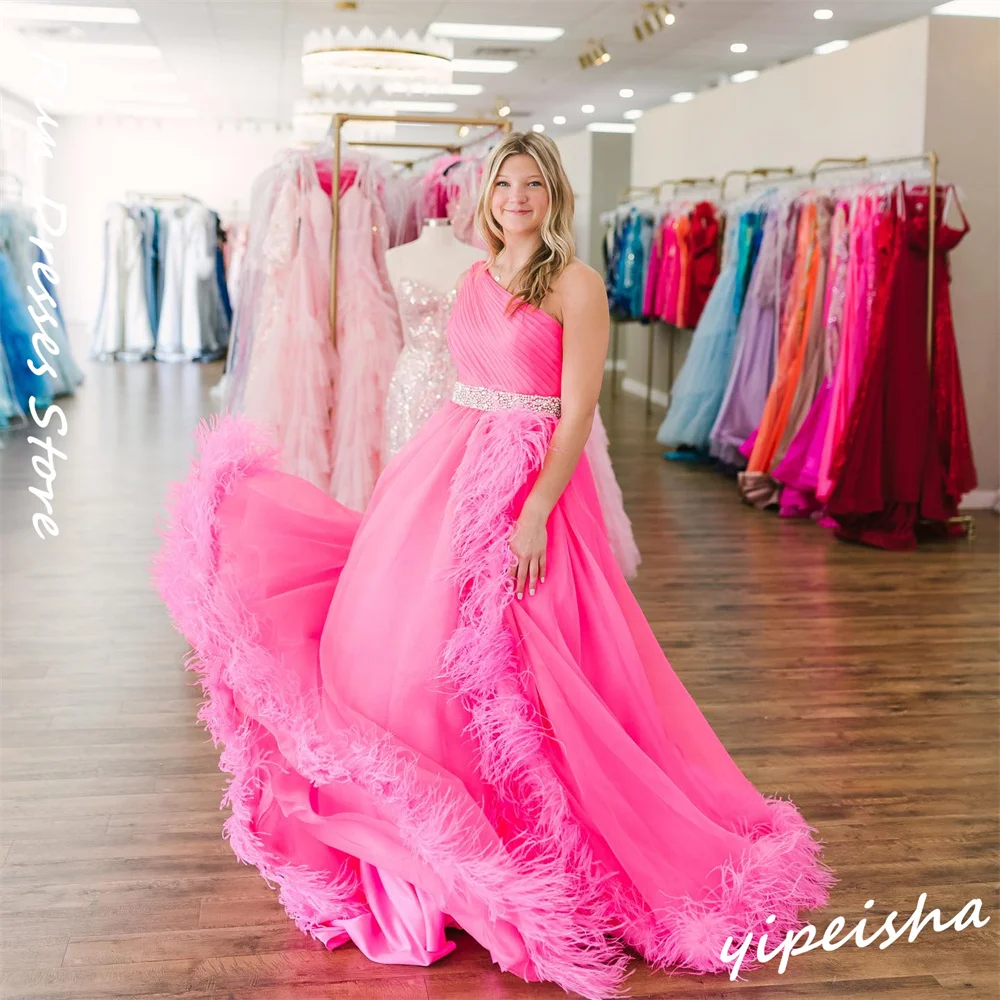 Customized Prom  Dress Yipeisha Elegant One-shoulder A-line Quinceanera Dresses Rhinestone Chiffon Vestido Largo Robe Longue