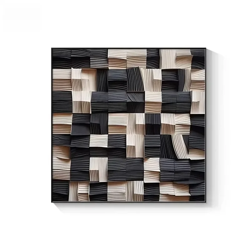 Home Decor Gray Gold Abstract Wooden Mosaic Artwork Wall Art Piece Rustic Natural Wooden Geometric Wood Carving