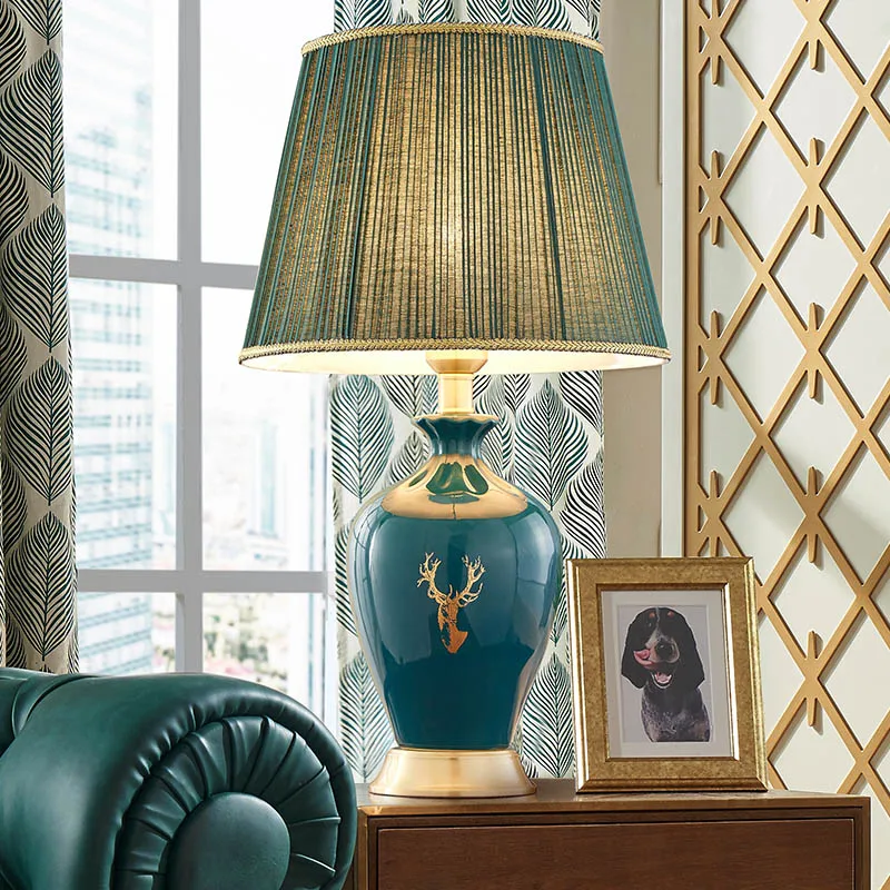 Nordic all-copper light luxury ceramic desk lamp bedroom bedside table lamp American creative simple