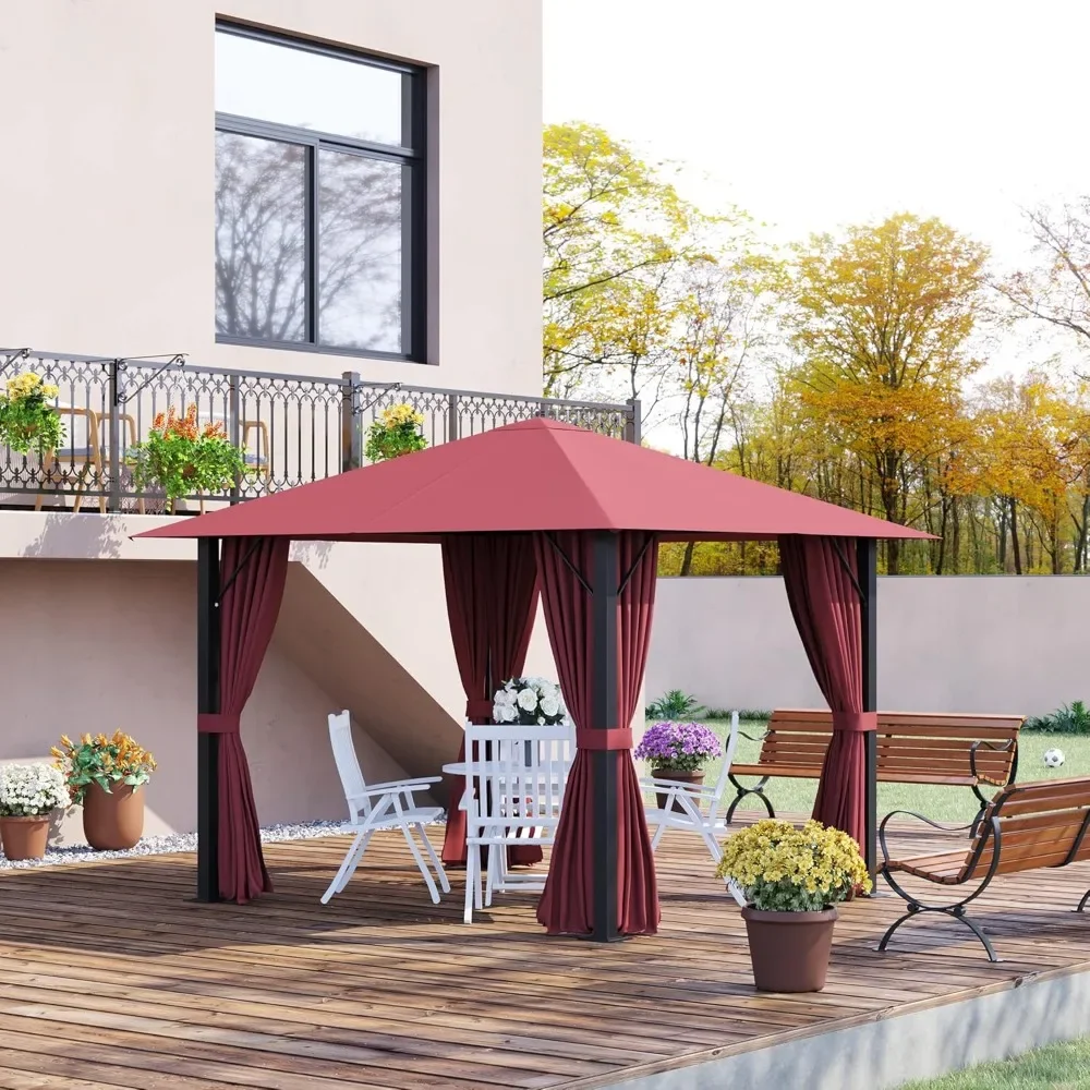 

Patio Gazebo Aluminum Frame Outdoor Canopy Shelter with Sidewalls, Vented Roof for Garden, Lawn, Backyard, and Deck,