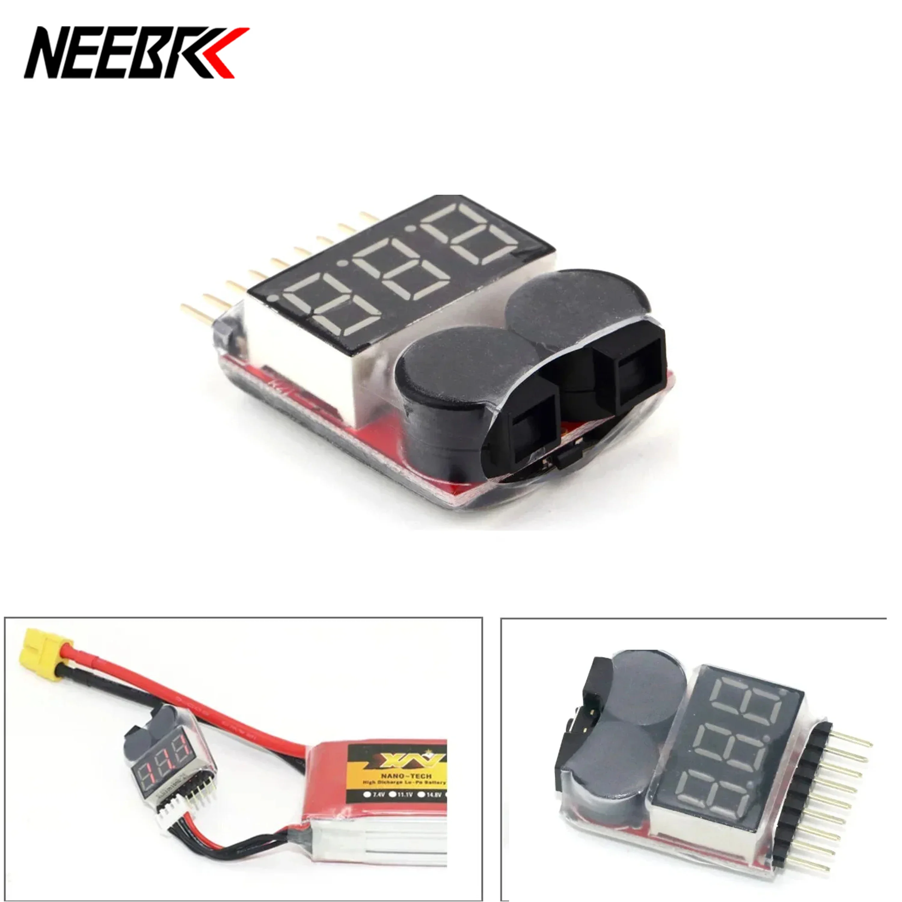 NEEBRC-Bateria Lipo Tensão Indicador Tester, Volt Medidor Monitor, Alarme Buzzer, 1-8s, 3.7V-22.2V, para RC Car, Avião, Robô, Brinquedo