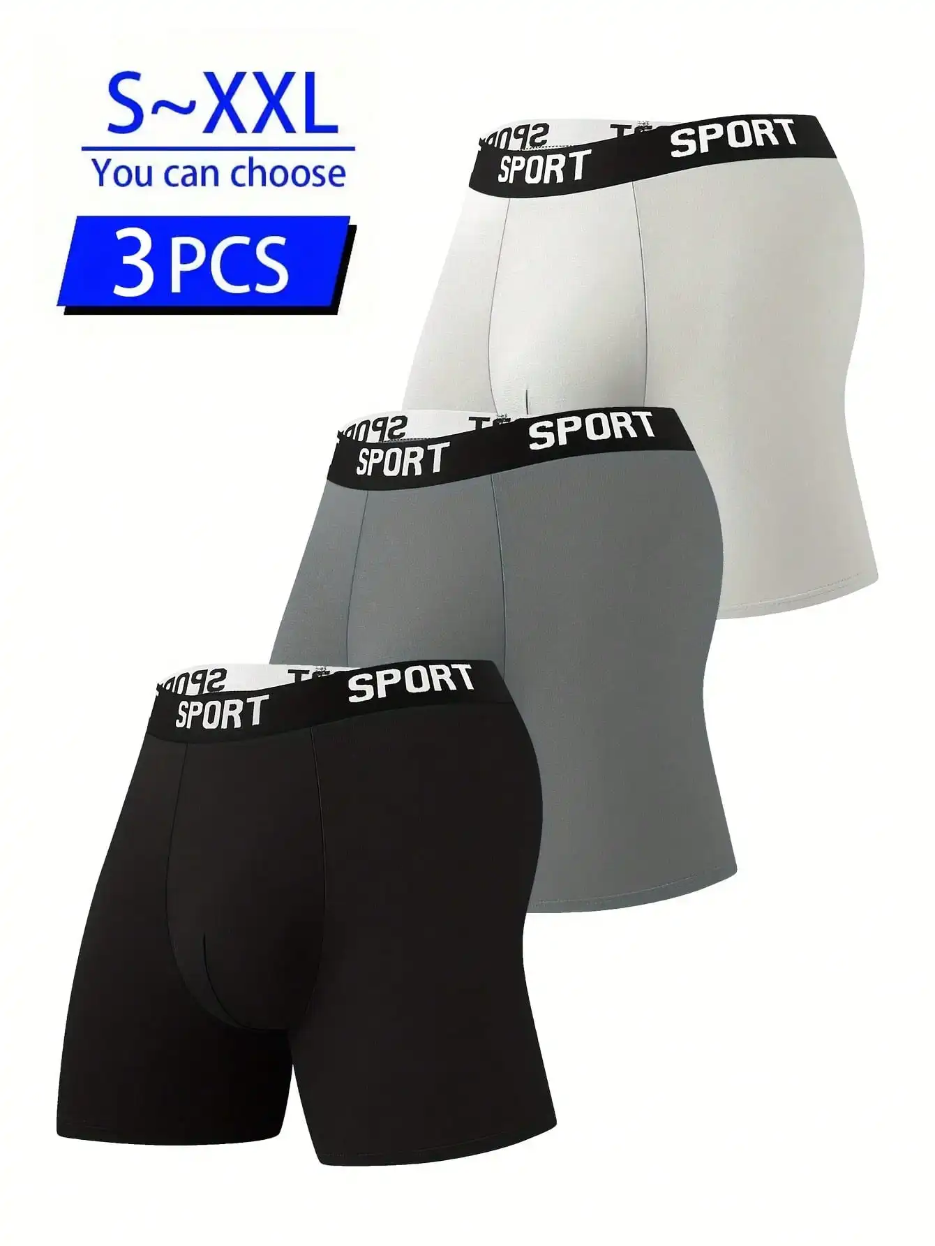 

3 шт. мужские дышащие эластичные трусы-боксеры с зауженным кроем, быстросохнущее спортивное нижнее белье
