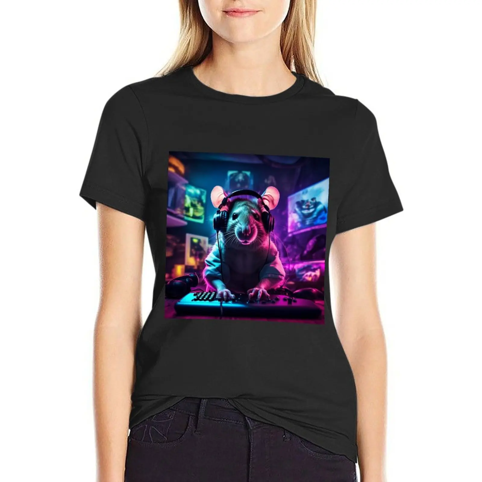 

Rodent Realms: A Gaming Rat's Odyssey T-Shirt Aesthetic clothing heavyweights Women clothing