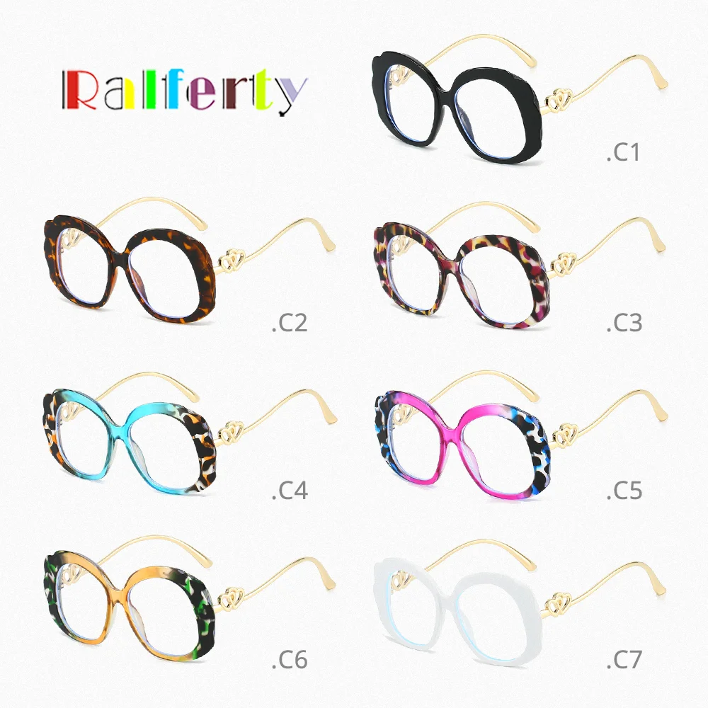 العصرية المتضخم النظارات الإطار للنساء الذهب القلب إطارات نظارات مستديرة 2025 مكافحة الضوء الأزرق نظارات الكمبيوتر ليوبارد طباعة #5