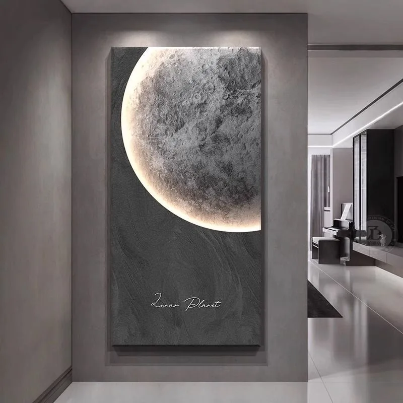 Modern Sandstone Moon Frameless Indoor Painting Led Wall Hanging Lamp For Sofa Background Wall Porch Living Room Decoration