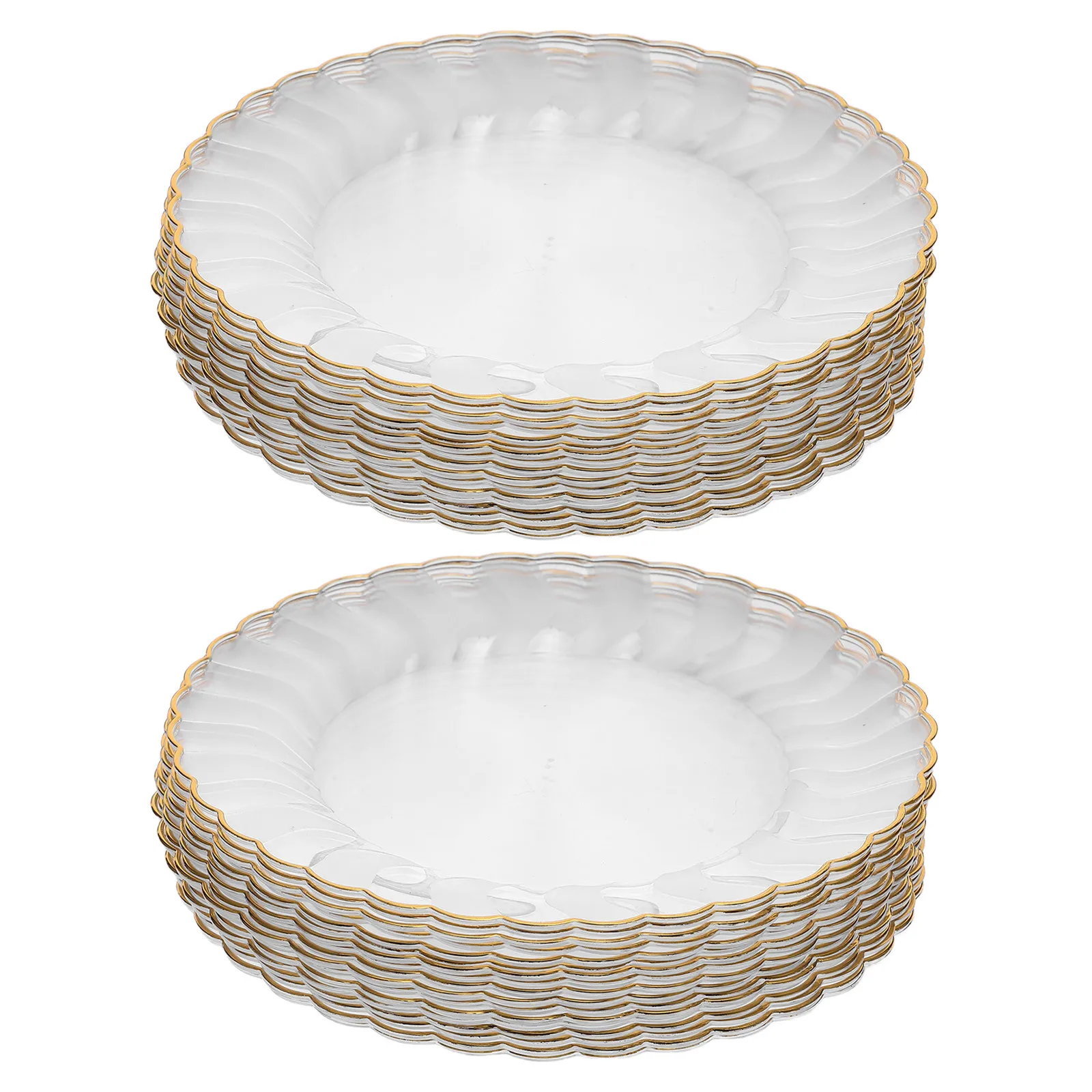 

50Pcs Disposable Plates Clear Round with Gold Rim for Weddings Birthdays Catering Events Appetizers Desserts Serving Platters