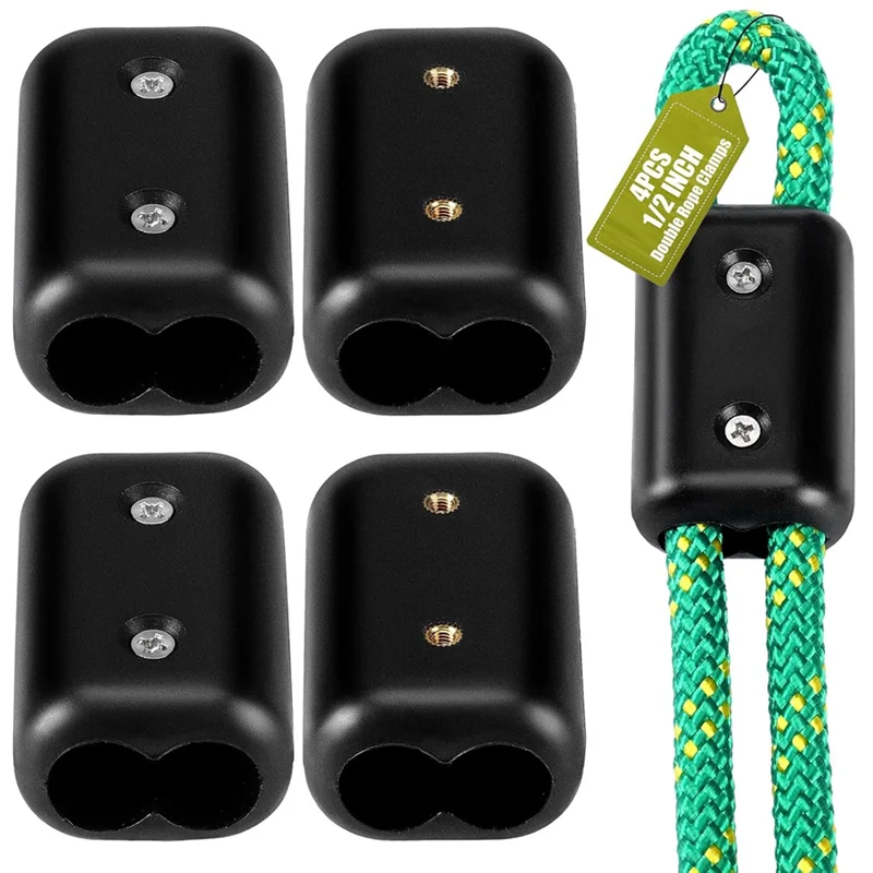 【Flash-Deal!】For 9-10Mm Nylon Or Braided Cord Compatible 4Pcs 1/2" Reusable Plastic Double Rope Clamps Cord Connector