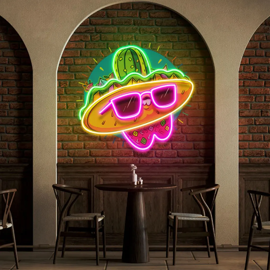 Tacos Restaurant Neon Sign Wall Art Mexican Food UV Printed Artwork Sign Kitchen Living Room Hotel Bar Sign Personalized Gift