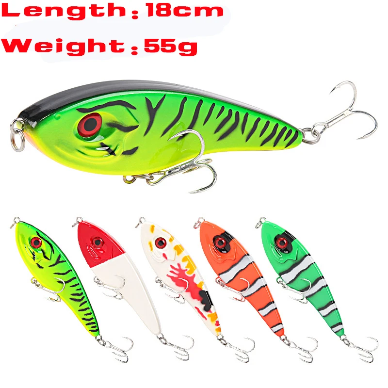 1Pcs JerkBait Pike Bass Fishing Lure Tackle Big VIB 180mm 55g Slow Sinking Artificial Hard Bait Rattle Accessories Bass