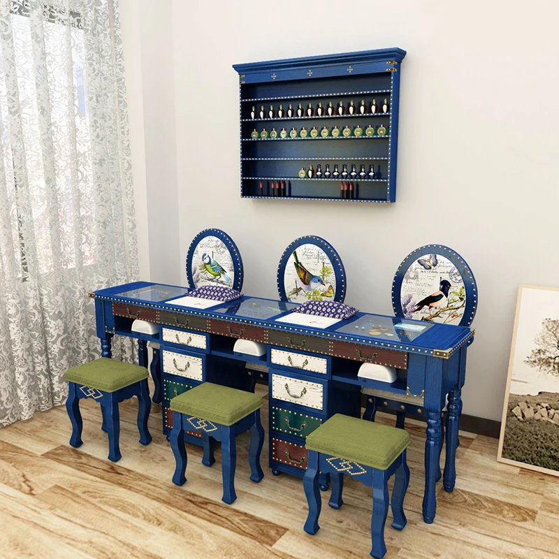 

French Vintage Nail Table Professional With Storage Classic Aesthetic Nail Table Elegant Glam Table De Manucure Salon Furniture