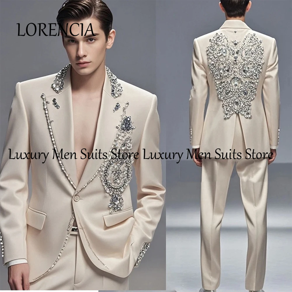 

Luxury Rhinestone Men Suits 2 Pieces Single Breasted Tuxedos Wedding Groom Outfits Customized robe mariage femme Male Clothing