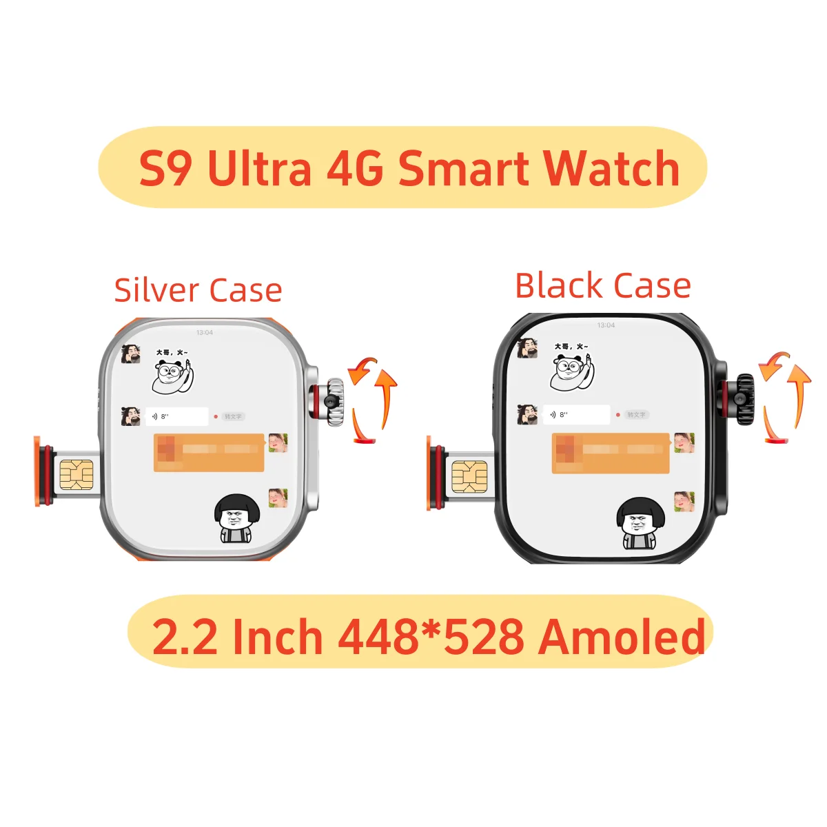 2024 NEW S9 Ultra Android Smart Watch 4G With 800W Camera 2.2 Inch Amoled 448*528 Amoled GPS WIFI Google Play Store Smartwatch