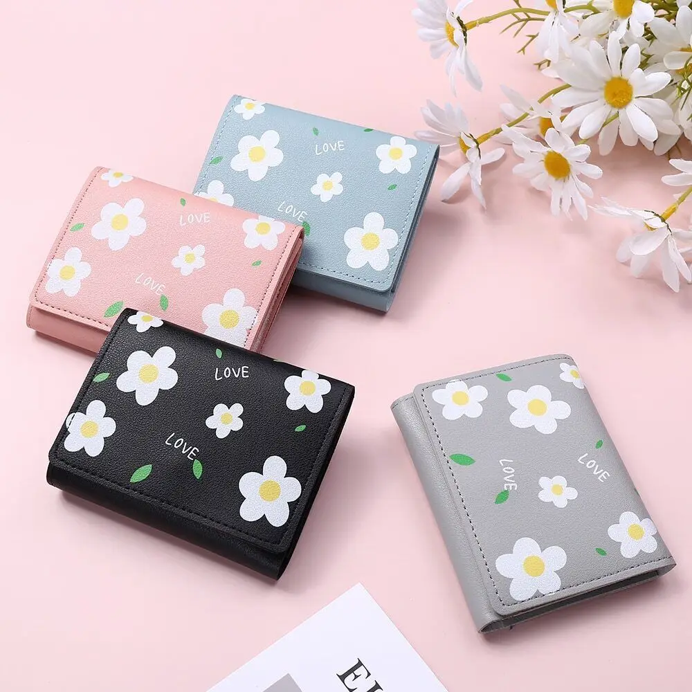 

Cute Flower Wallet Small PU Leather Women Coin Purse Female Card Holder Wallet Creative Fashion Wallet Printed Buckle Zero