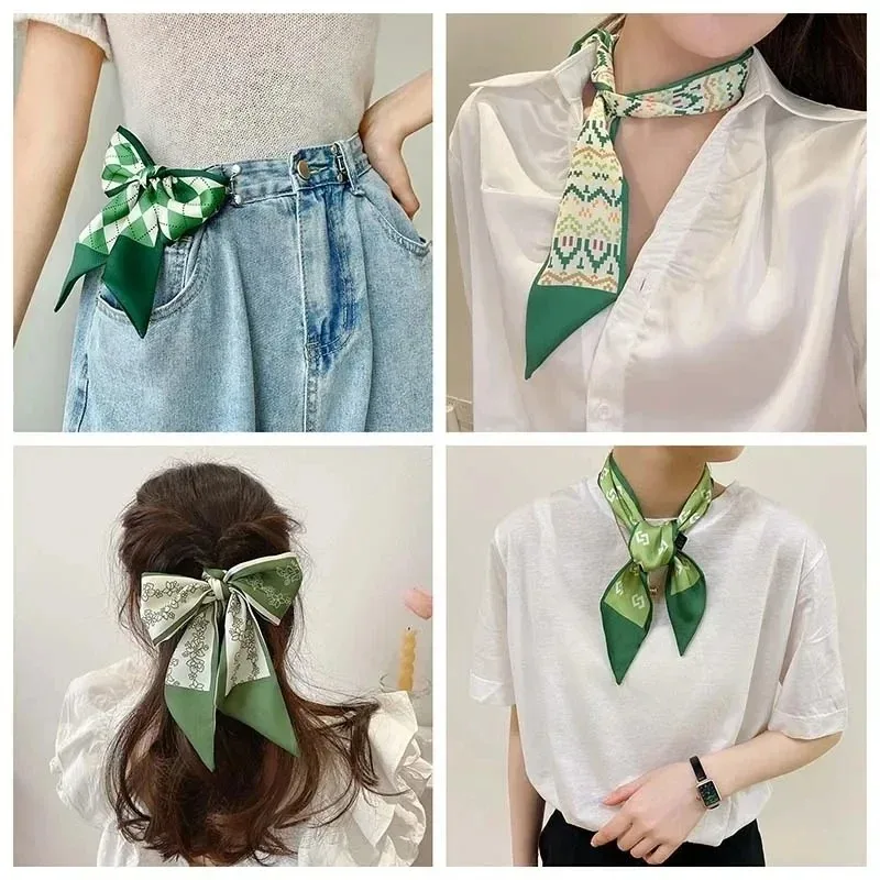 Lot de 5 foulards en satin de soie pour femme, bandeaux pour cheveux, accessoires de coiffure, foulards pour femme, rubans, attaches de cou, pour poignée de sac