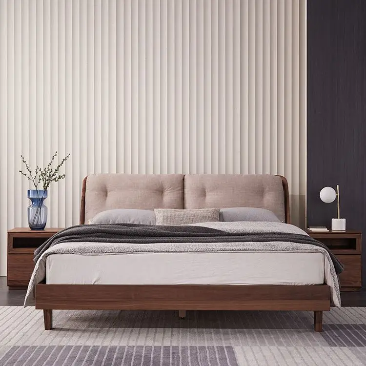Solid wood black walnut double simple 1.8 meters bedroom soft wedding bed