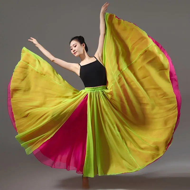 New  Temperament  720-degree Swing Skirt Double-layer Classical Dance Training Skirt  Women's Elastic-waist Dance Skirt  Ladies