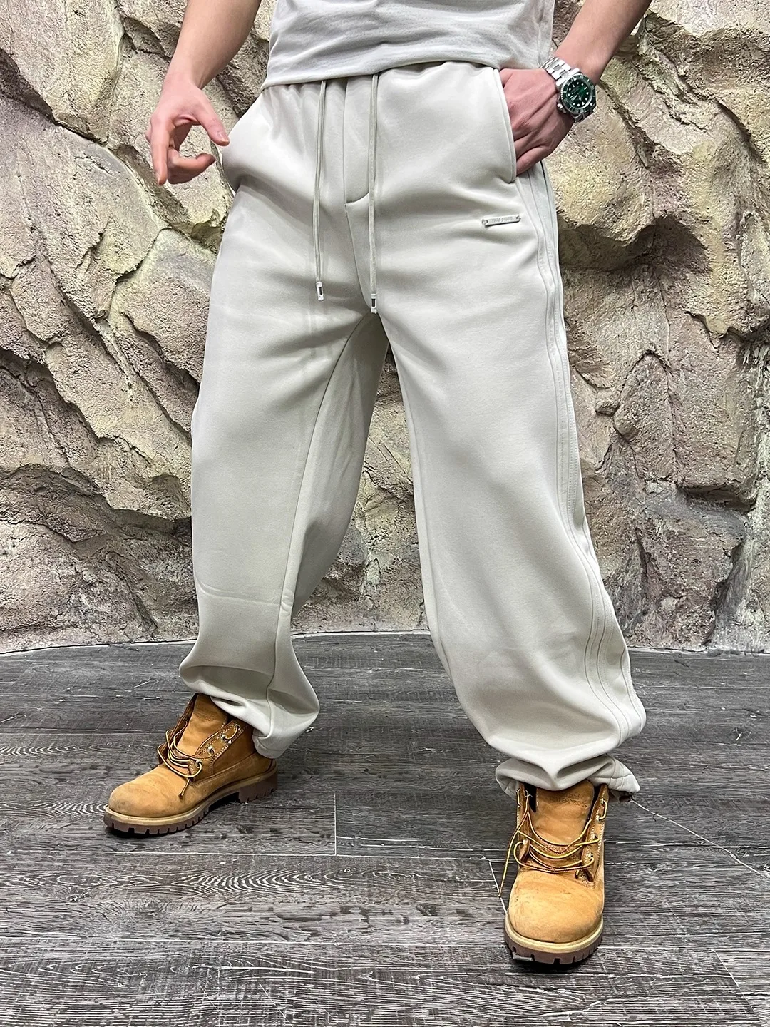

Line 3D Knife Cut Fce Lined Casual Pants Loose Fit Youth Polyester Cotton Blend Warmth Bent Blade Pants