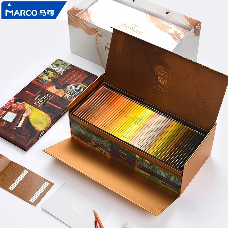 Marco Tribute 300 Colors Luxury Gift Box Colored Pencils Set Master Oil Limited Color Pencil Art Supplies For Artist Collection