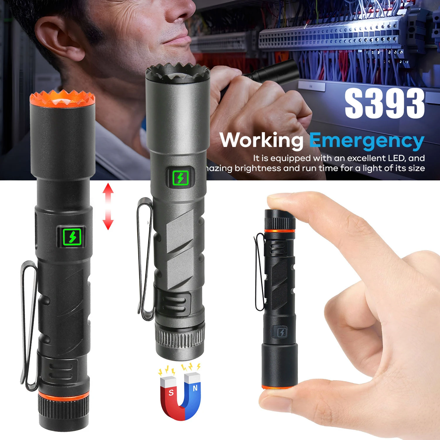 New LED flashlight 10440 lithium battery with pen clip retractable zoom magnetic flashlight Type-c charging outdoor adventure