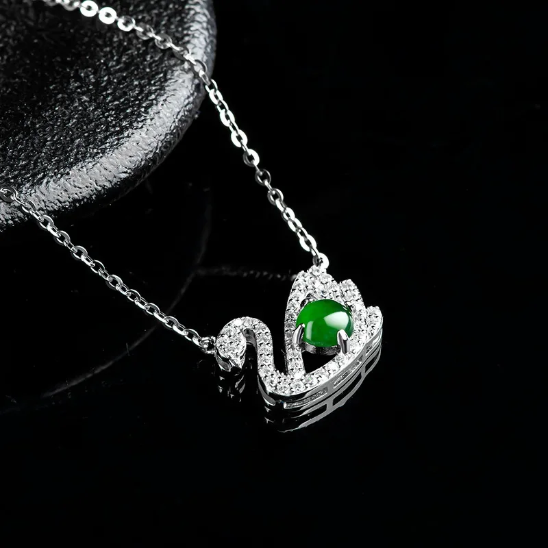 

Burmese Jade Swan Pendant Man Amulets Necklace Natural Green Gift 925 Silver Jadeite Talismans Pendants Gifts for Women Emerald