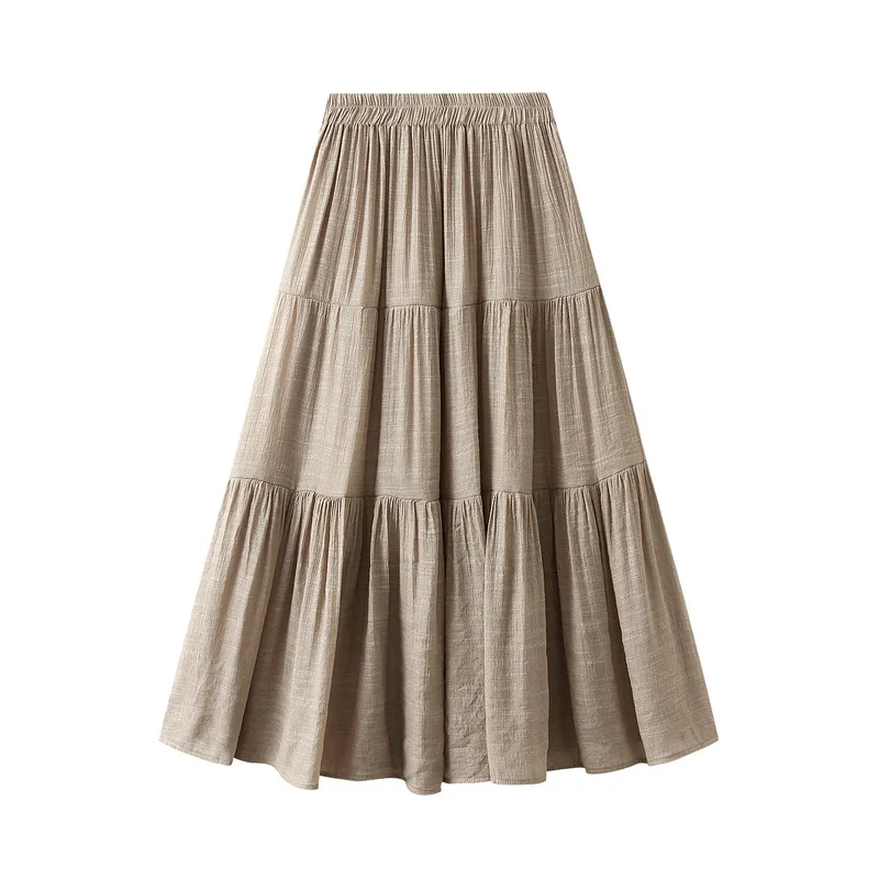 

Chinese Style Cotton and Linen Cake Skirt, New Black for Summer, 2024