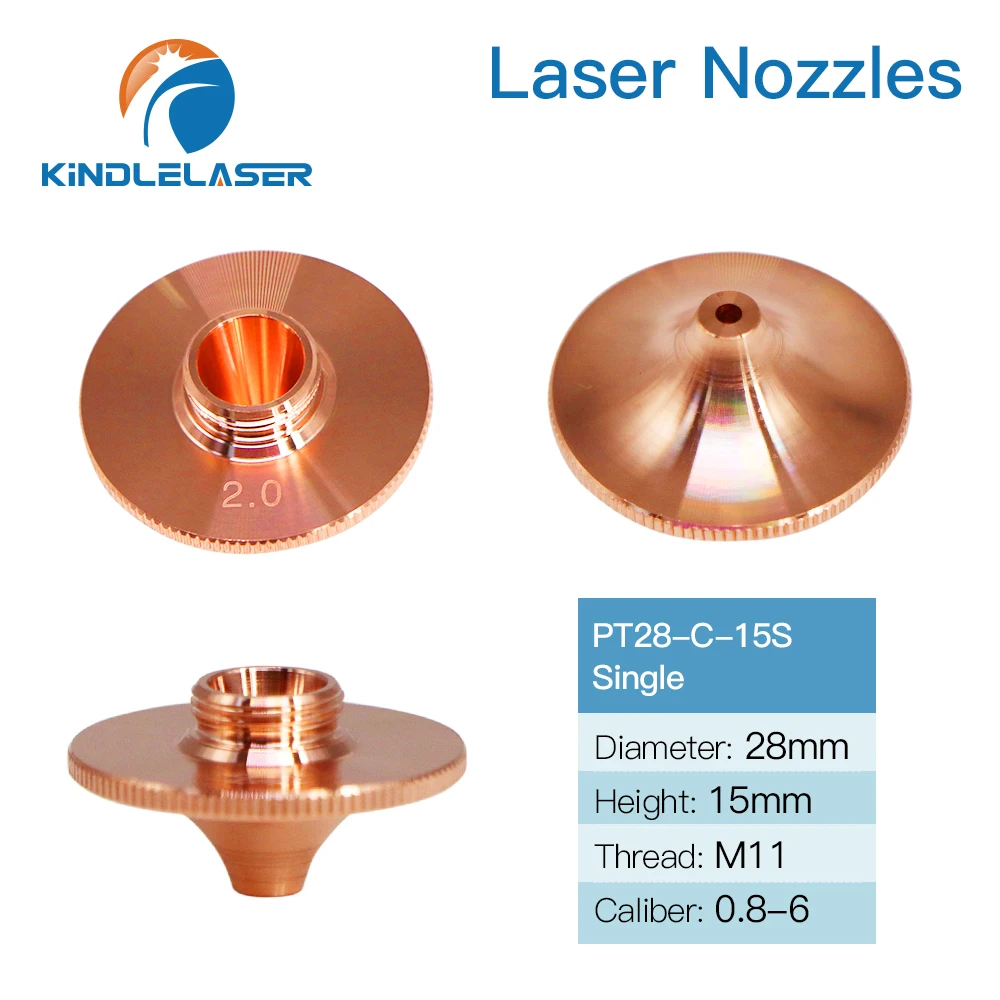 KINDLELASER Laser Nozzles Single/Double Chrome Layer Dia.28mm H15 Caliber 0.8 - 4.0 For OEM Precitec Fiber Laser Cutting Head