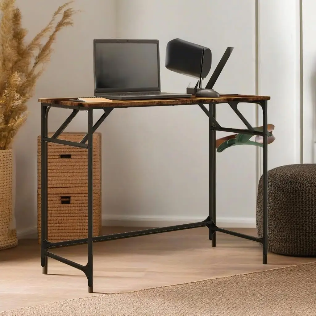 39.4'' Smoked Oak Desk with Engineered Wood & Powder-Coated Steel Frame - Modern Home Office Furniture