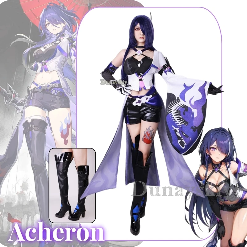 

Acheron Anime Game Honkai: Star Rail Cosplay Costume Clothes Shoes Uniform Cosplay Acheron Penacony Halloween Party Woman