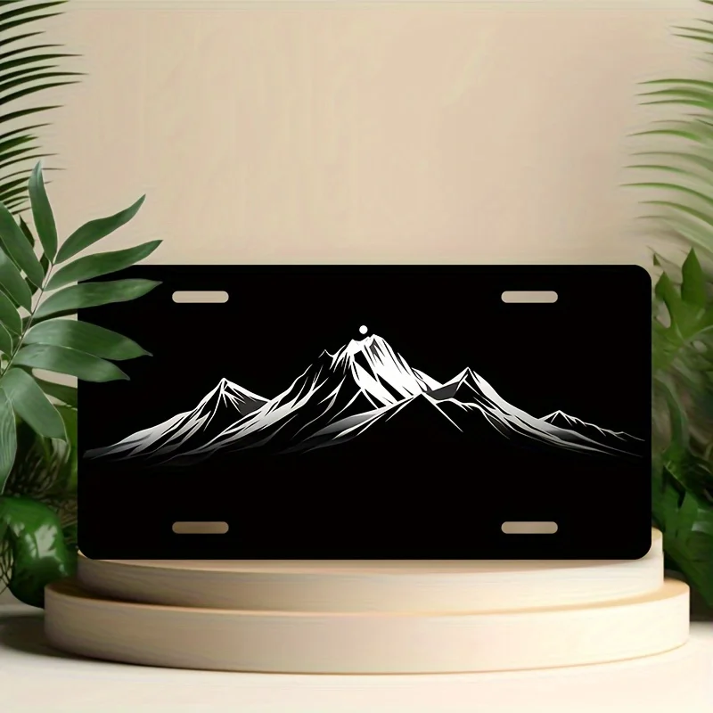 Aluminum License Plate Frame with Nighttime Mountain Landscape Design – Universal Fit, Polished Finish,Decorative and Durable