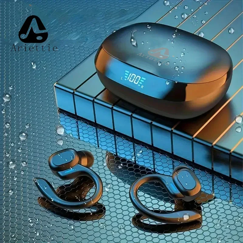 Ariettie SP16 earphone Bluetooth nirkabel, headphone olahraga ANC gerakan earbud Stereo dengan mikrofon, pengurang kebisingan