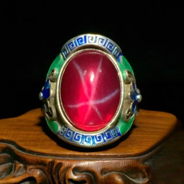 Jewelry, Jewelry, Cloisonne Old Silver Ring Seiko Star Inlaid Gemstone Miao Silver Open Ring Gift