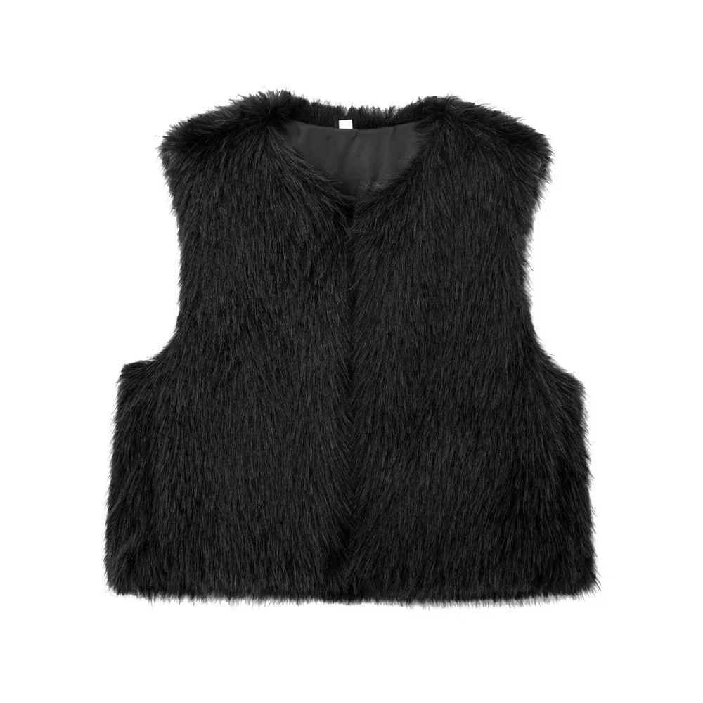 Gilet da donna in pelliccia sintetica solida 2024 Autunno Inverno O-Collo gilet senza maniche moda gilet morbido tuta sportiva Top Mujer