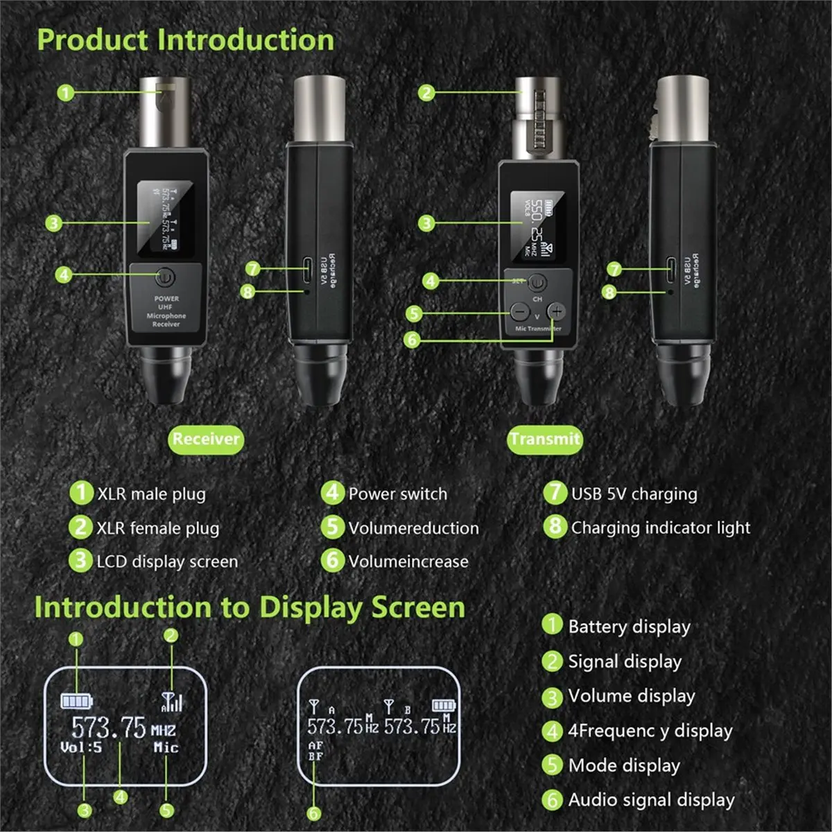 

Беспроводной микрофонный передатчик-приемник A61P для динамического микрофона, 20 каналов, гитарный приемник для аудиомикшера, системы PA