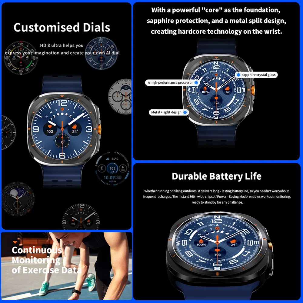 2026 ساعة جديدة 8 الترا الرياضة ساعة ذكية الرجال AMOLED HD شاشة NFC GPS البوصلة معدل ضربات القلب مقاوم للماء بلوتوث دعوة SmartWatch