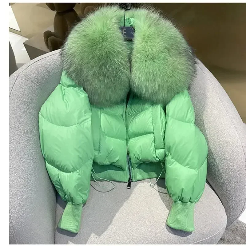 Winte Green Big Luxury Fur Collar Parka Duck Down Coat Thicken Warm Snow Parka Female Loose Puffer Jacket Outerwear Women