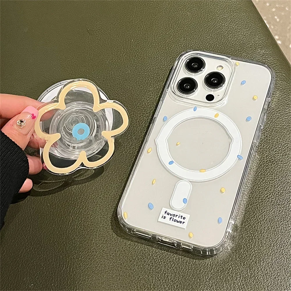 

INS Yellow Line Flower for Magsafe Magnetic Phone Griptok Grip Tok Stand for IPhone Samsung Wireless Charging Case Finger Holder